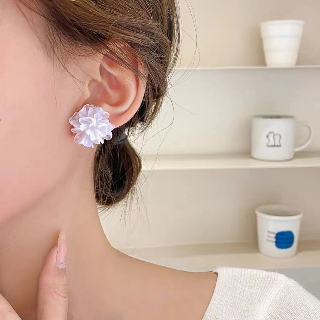 铜合金树脂耳饰 s925银针幻彩紫色花朵耳钉