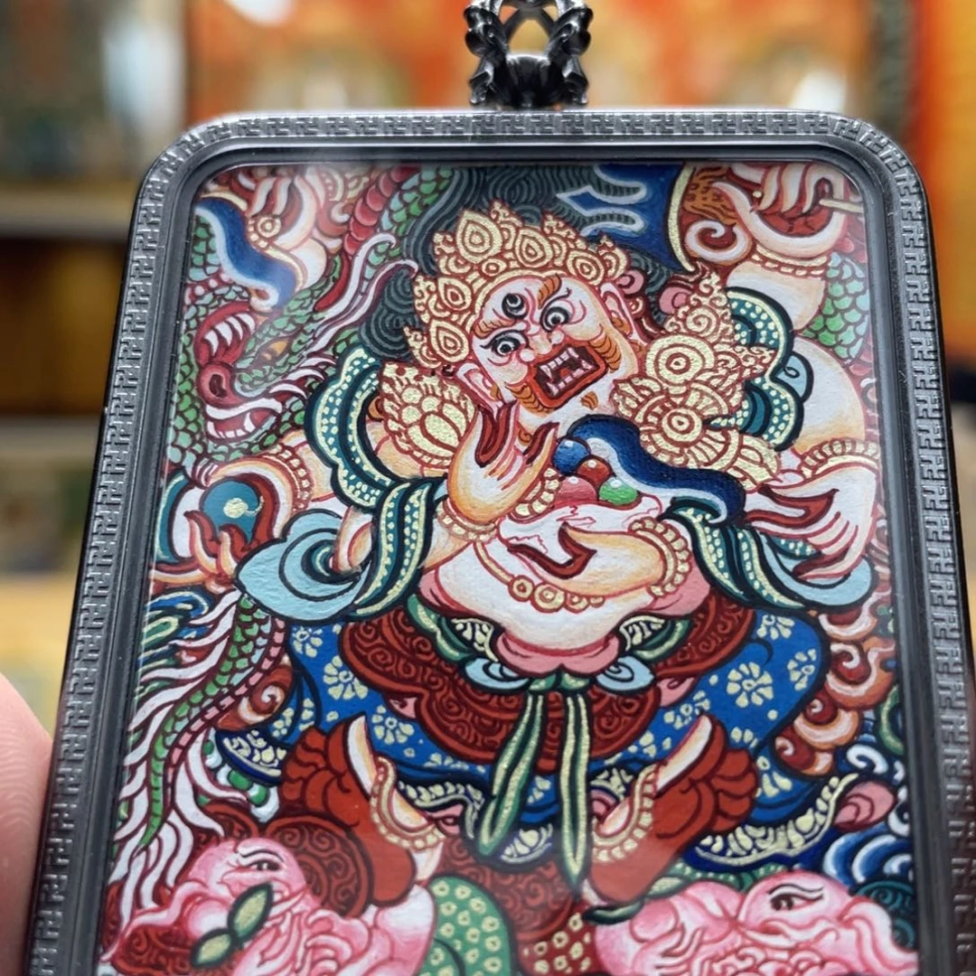 吊坠热贡纯手绘唐卡白六臂