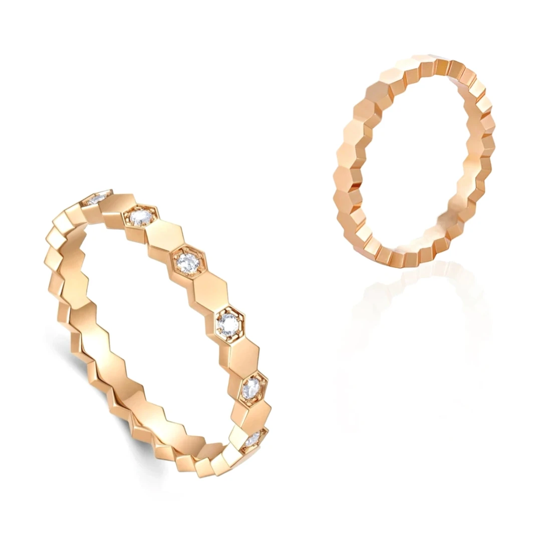 合金锆石戒指 镀K金 经典蜂巢戒指简约轻奢小众高级感洗手不掉色