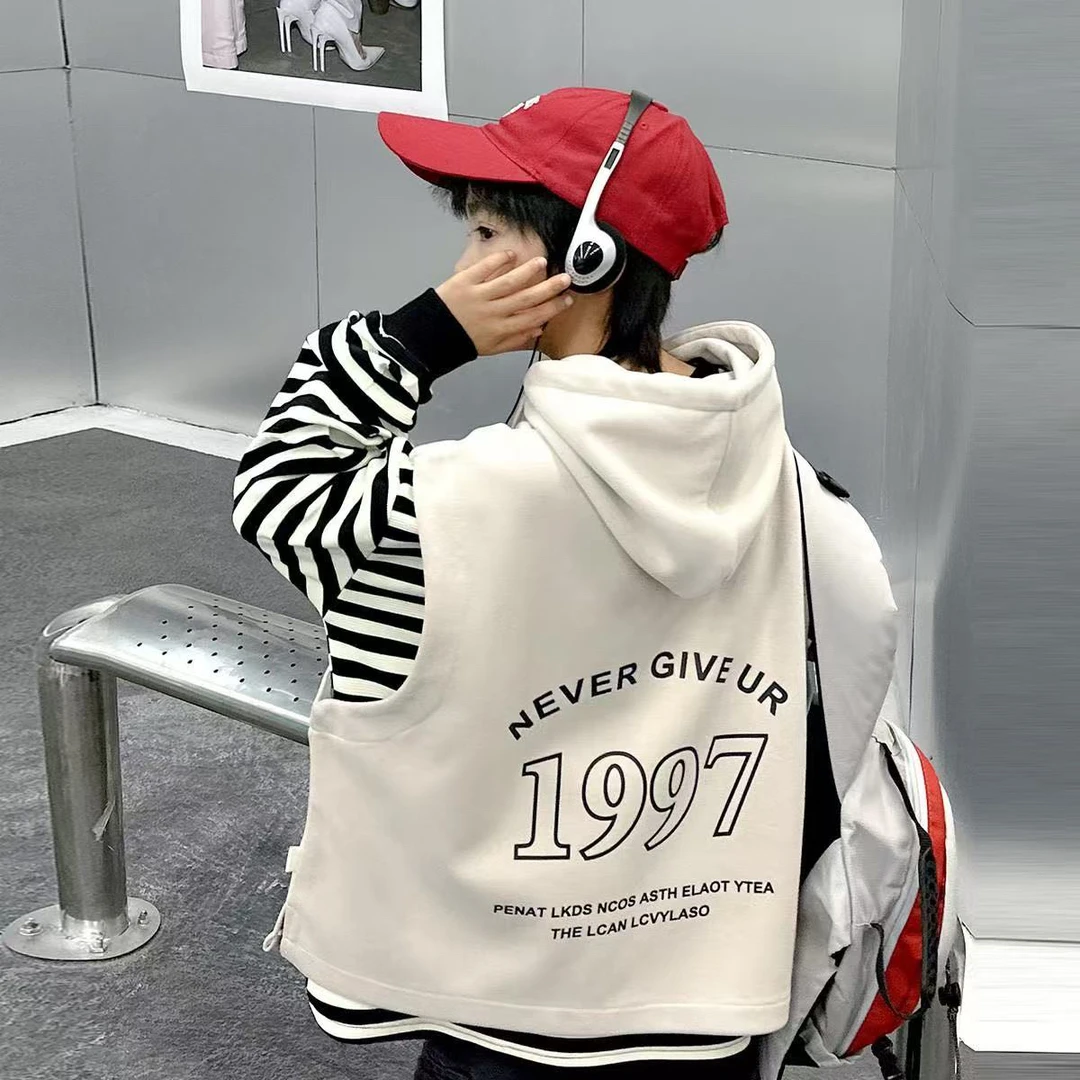 【编号R172】GY4138-34-儿童连帽卫衣马甲条纹T套装 杏色-GMF