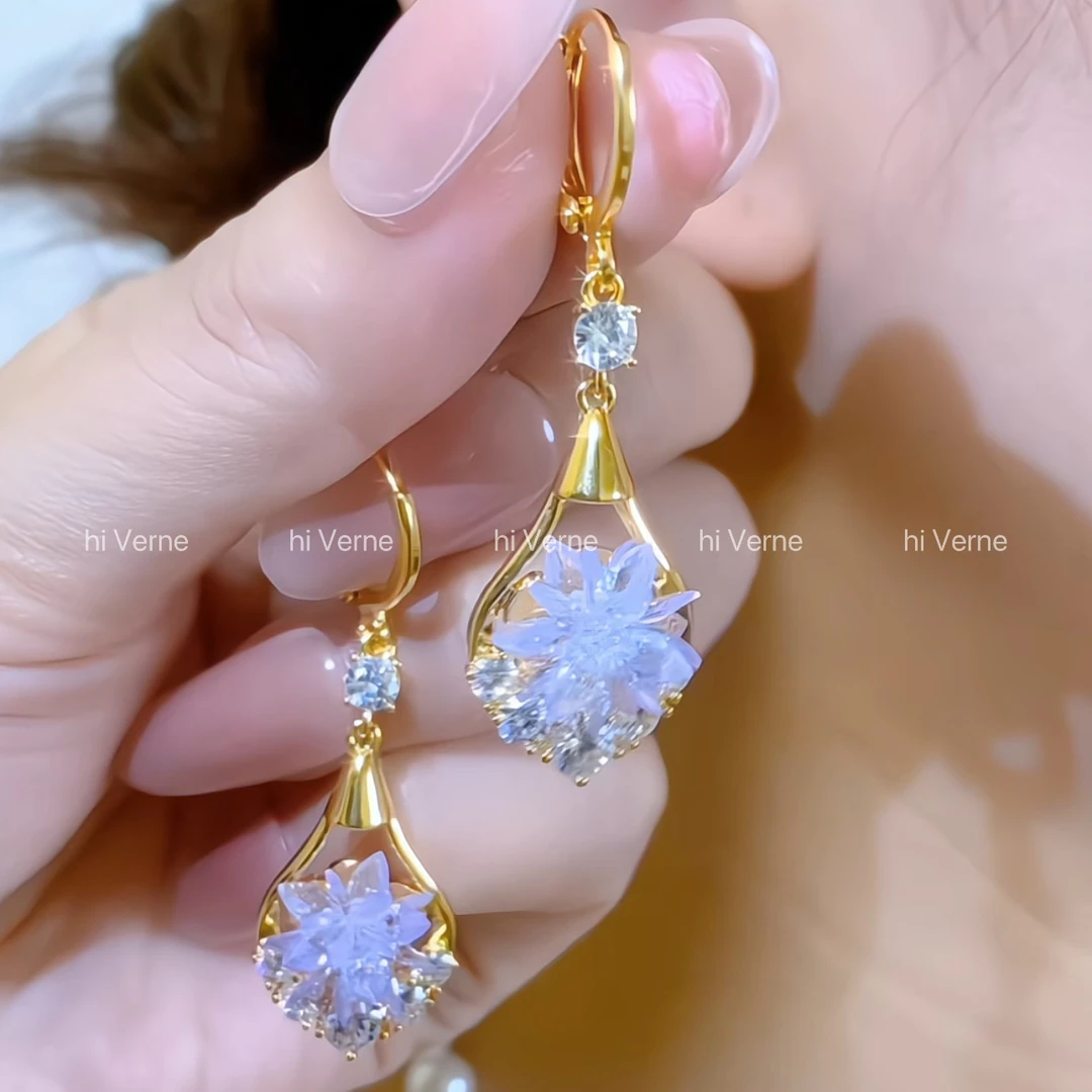 铜合金合成锆石耳饰 2025新款高级感紫色冰花百搭小众设计感耳环