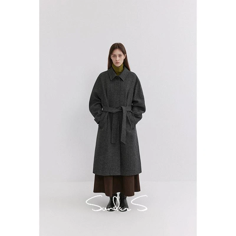 SONDERS 羊毛混纺 立体廓形袖 打褶结构束腰大衣