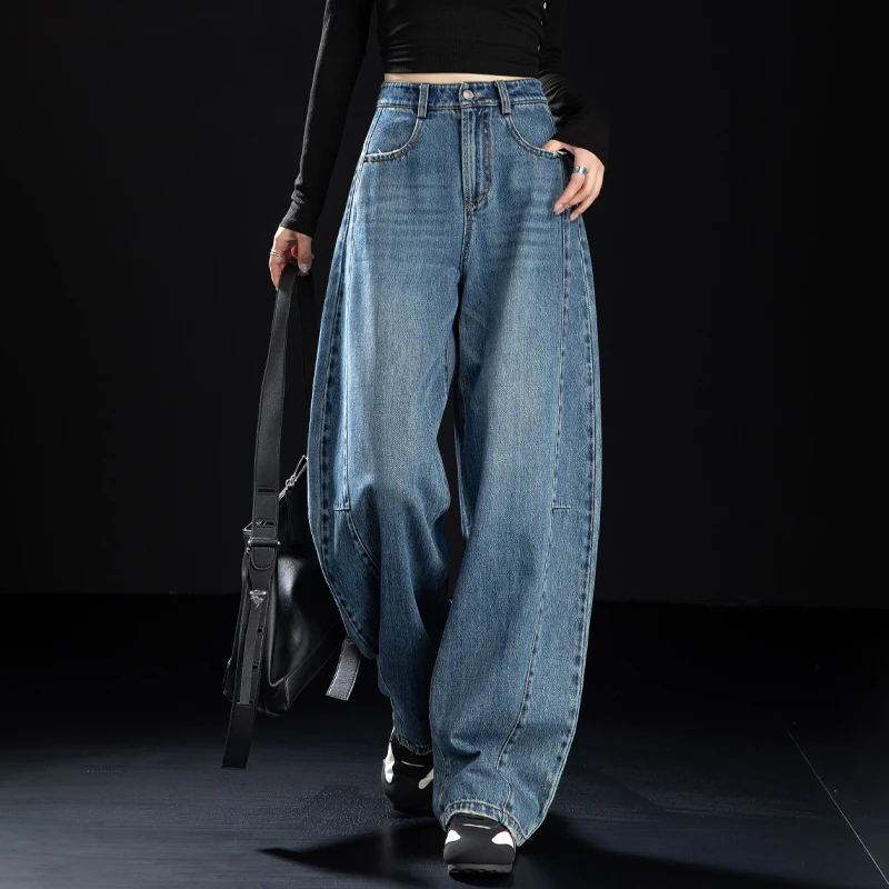 设计感牛仔裤女款爆款2025新款秋冬季宽松小个子哈伦萝卜裤弯刀裤