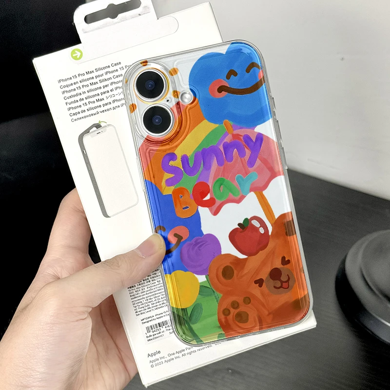 SUNNY涂鸦小熊适用iPhone16/15手机壳苹果14华为vivo小米oppo防摔
