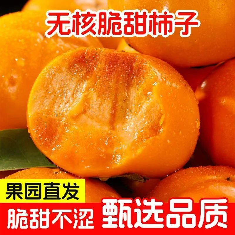 果园直发陕西脆甜柿子新鲜当季水果甜柿子硬黄柿子无核9斤包邮
