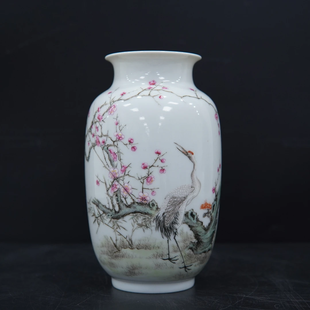 GTH00441新粉彩梅妻鹤子图薄胎灯笼瓶