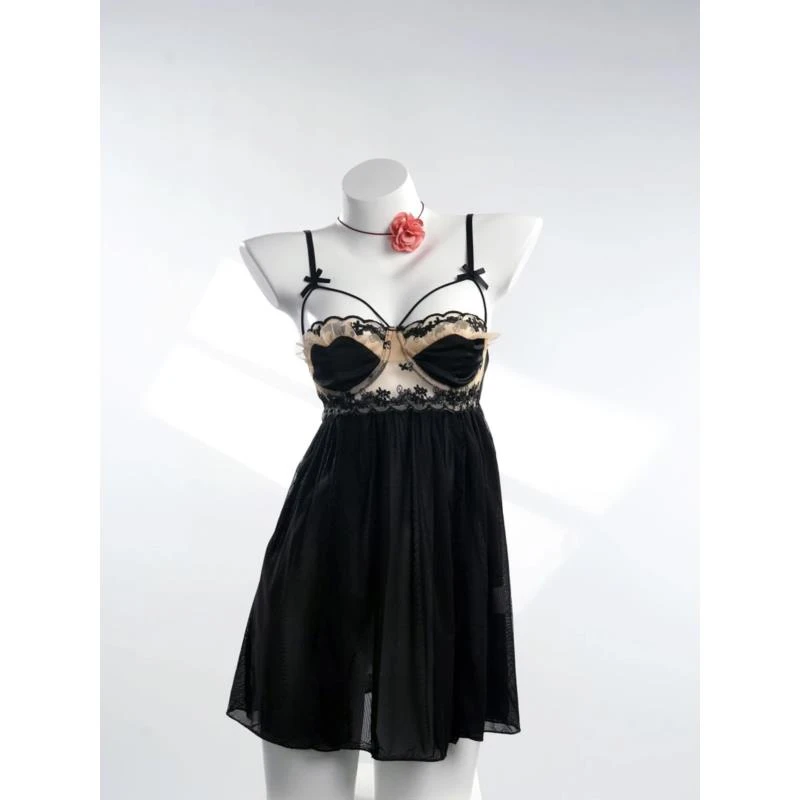 魅惑【点睛】轻奢纯欲蕾丝吊带显瘦法式黑色宫廷风睡裙连衣裙性感