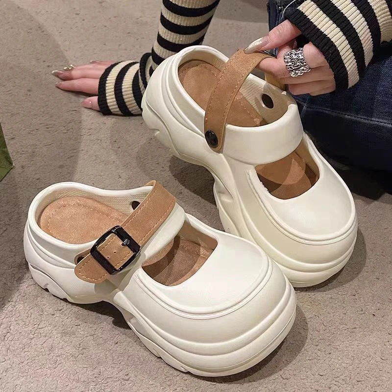 超厚底洞洞鞋女款2025新款夏季爆款休闲两穿小个子增高沙滩凉拖鞋