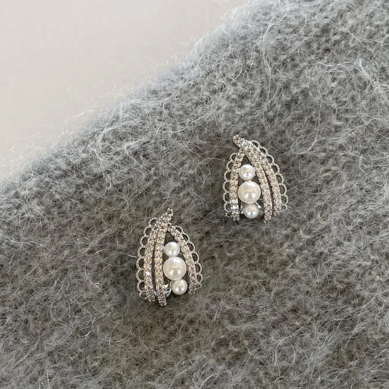 铜合金锆石耳饰 小众美芭蕾迷梦925银针精致蕾丝绝美女法式复古新