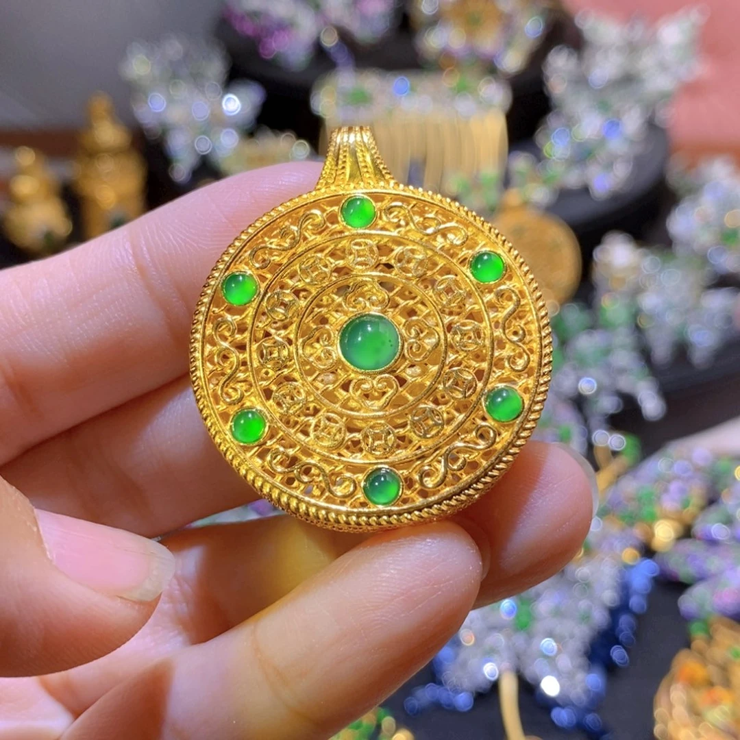 吊坠(不含链)银S925镶嵌翡翠