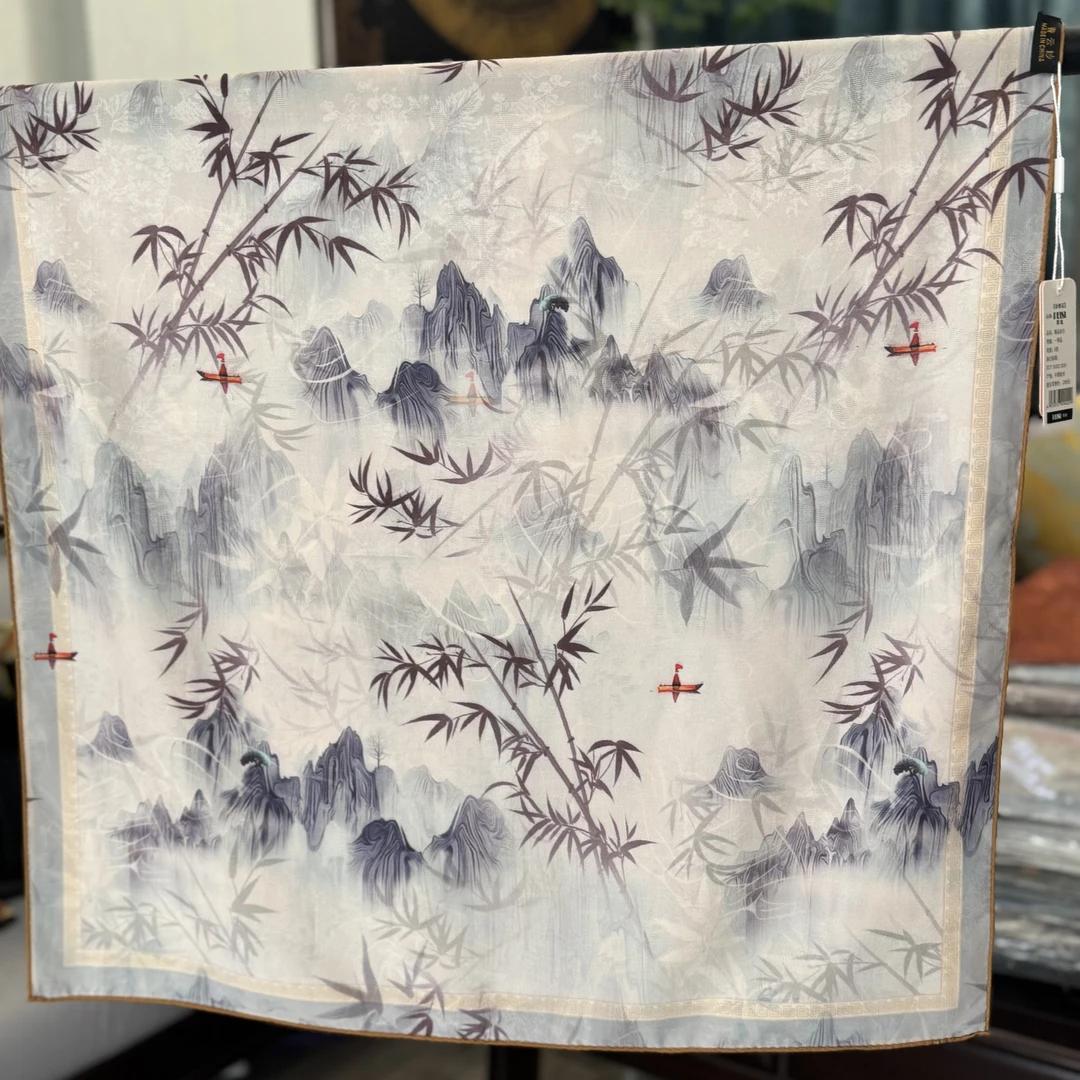 【C61-90 小轻舟】70*70方巾气质女士双面大方花丝斜纹轻奢丝巾