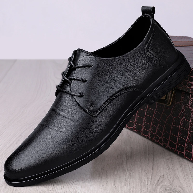 皮鞋男2025新款潮牌透气软底英伦一脚蹬休闲皮鞋男款