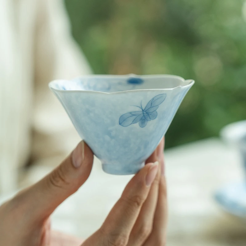 德白陶瓷主人杯海棠斗笠杯泡茶杯单杯新中式家用功夫茶具品茗杯子