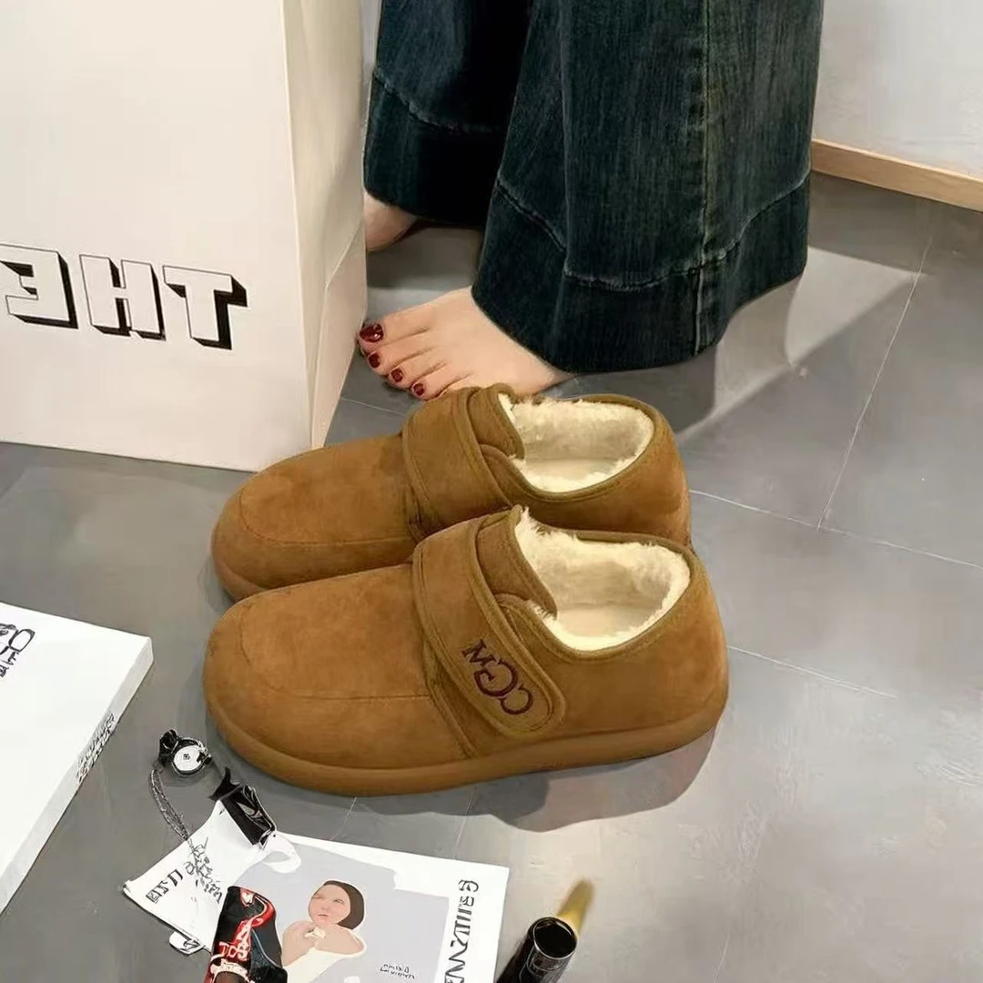 勃肯鞋冬季加绒一脚蹬女鞋子2025冬季鞋子保暖CGM魔术贴棉鞋