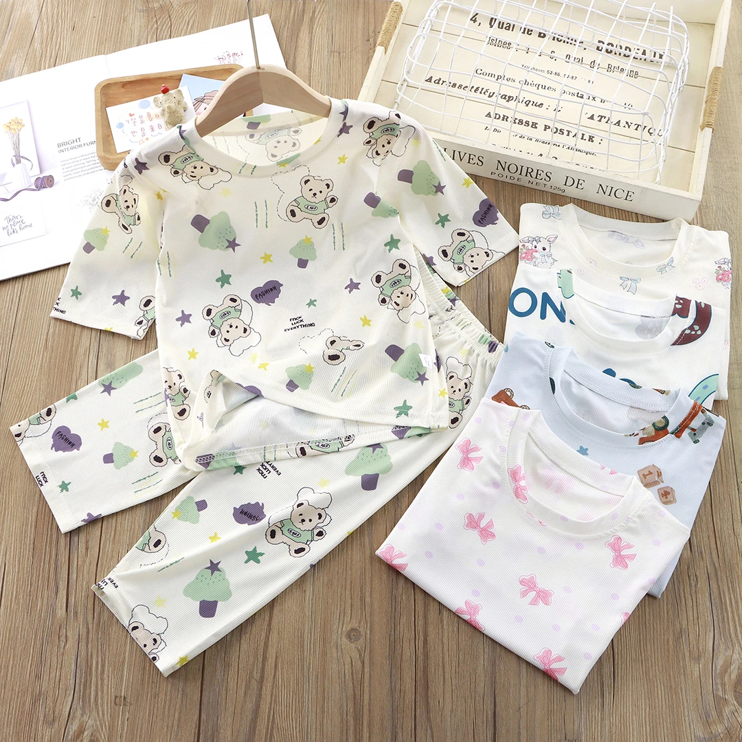 【中性】2025夏季新款儿童家居服卡通印花满花冰丝宝宝空调服套装