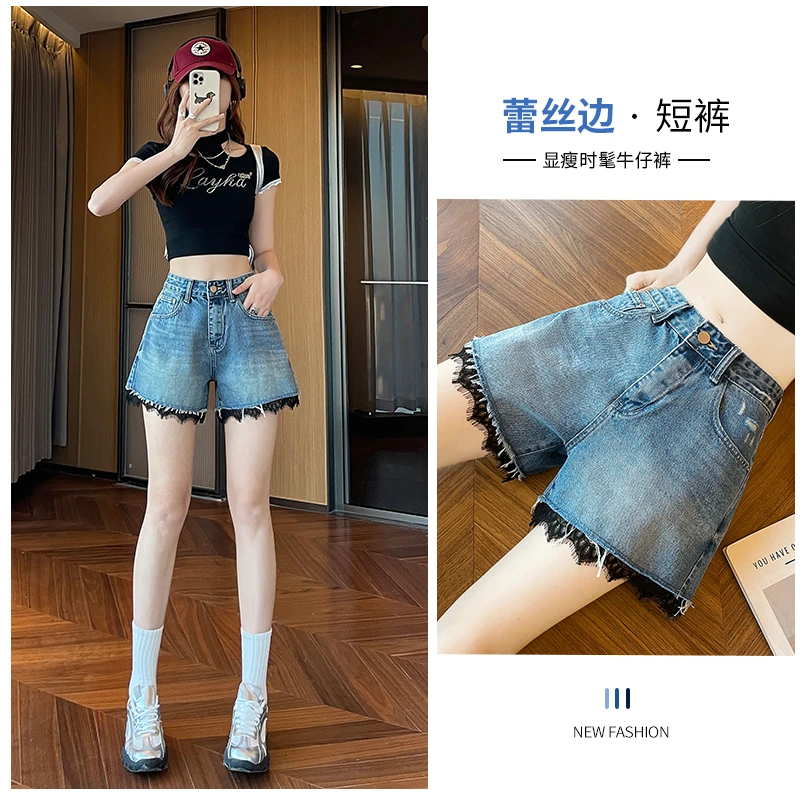 辣妹显瘦牛仔短裤裙女2025年大码显瘦网红烫钻宽松设计感爆款裤子