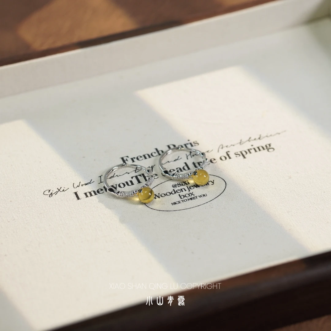 【YX24J】墨西哥蓝珀百搭款开口戒指S925银镶 珠6~7mm-多样性发其一