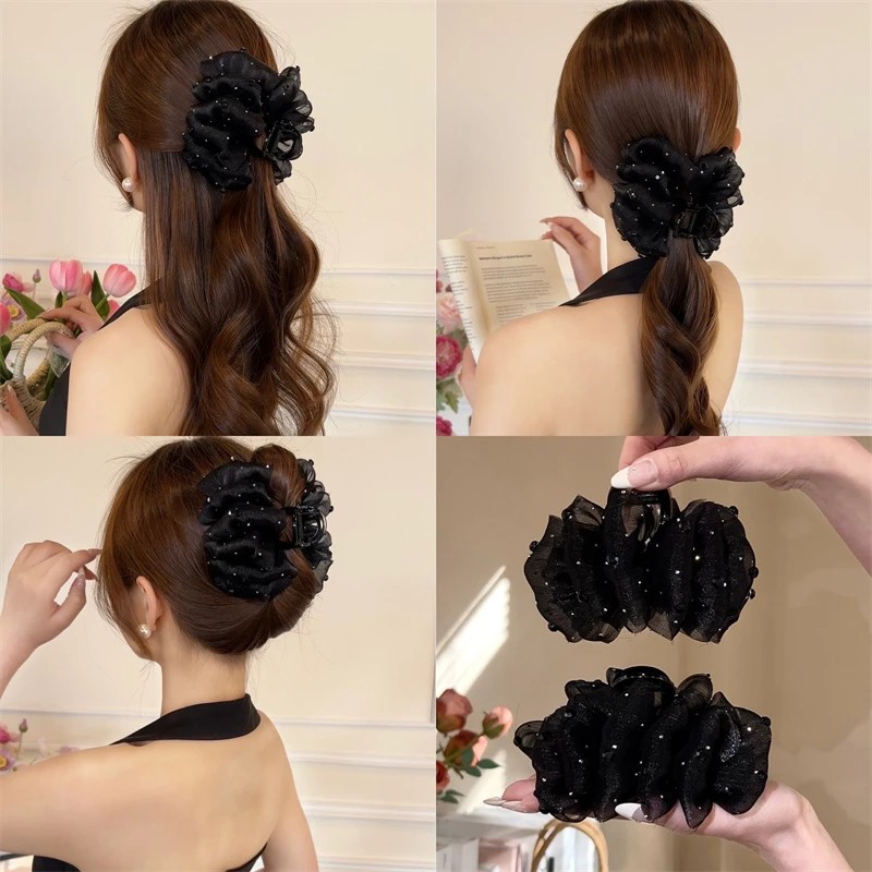 新款时尚繁星发夹甜美百搭蓬松女云朵泡泡满钻抓夹高级感气质