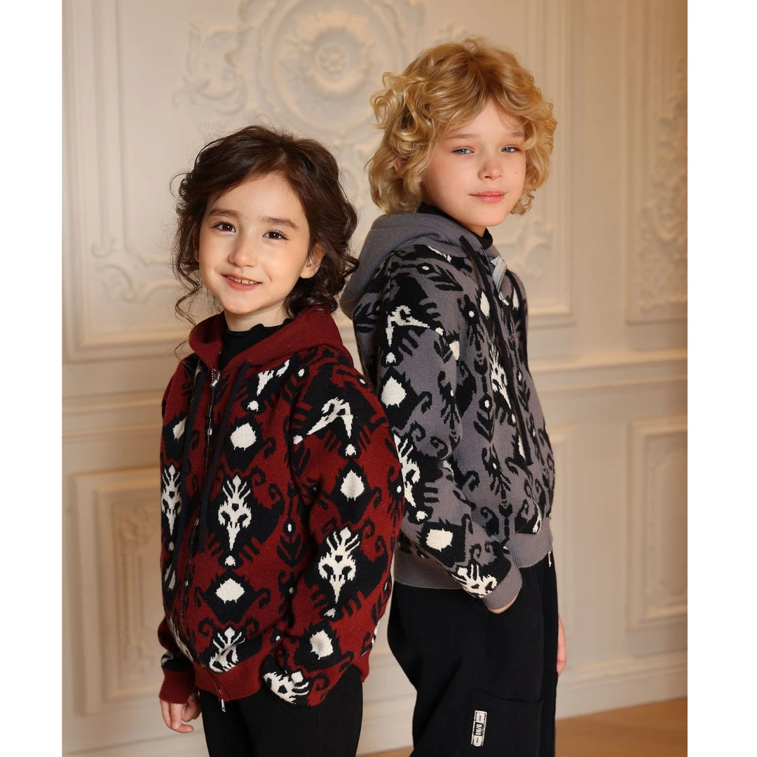 LIWANAY/黎婉娜艾特莱斯儿童连帽外套春秋季新款儿童复古针织衫