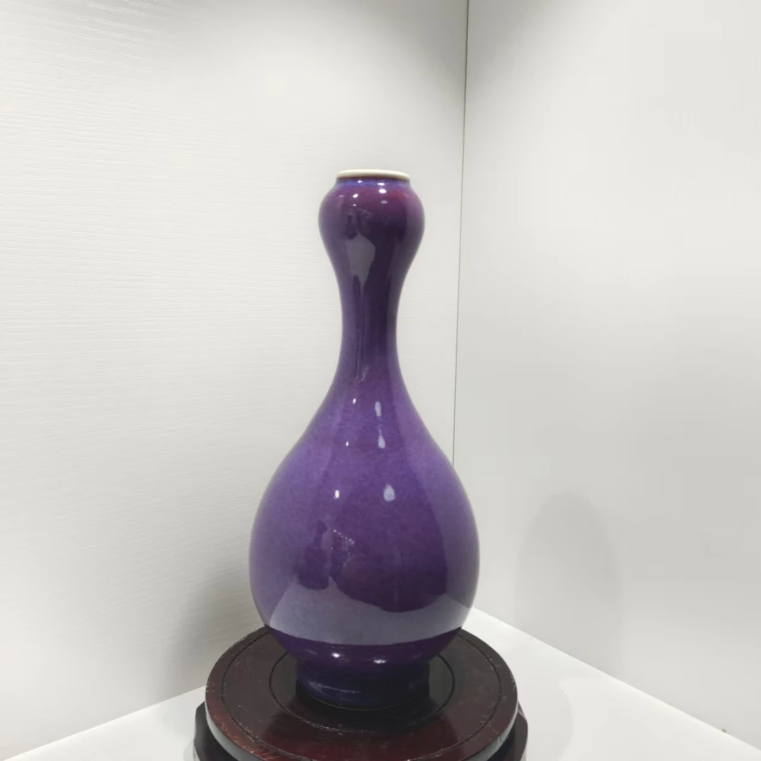 景德镇陶瓷茄皮紫蒜头瓶