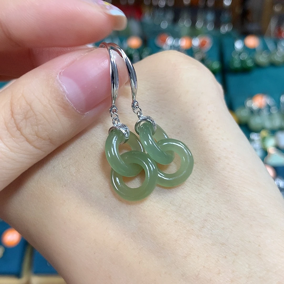 和田玉银S925镶嵌耳饰卡12左右