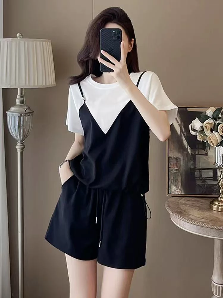 两件套休闲运动套装女夏季新款韩版宽松跑步复古