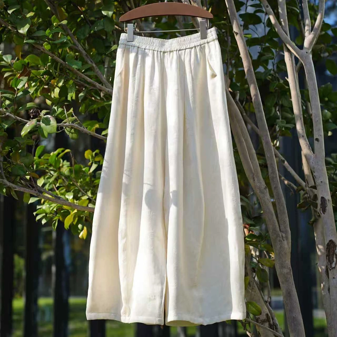 【墨牌国风】原创国风新中式保暖百搭铜氨丝花苞裤S95282