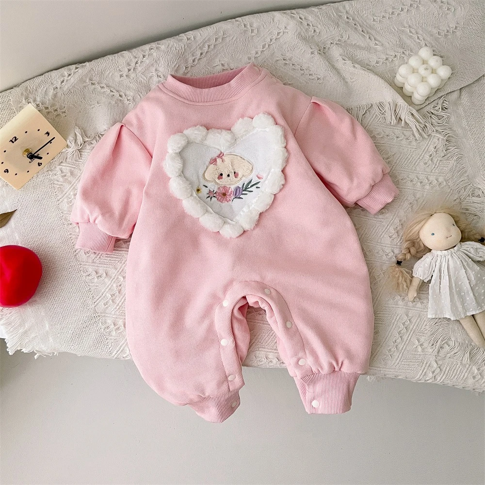 婴儿衣服秋冬甜美可爱爬爬服女宝宝夹棉保暖哈衣外出服初冬连体衣