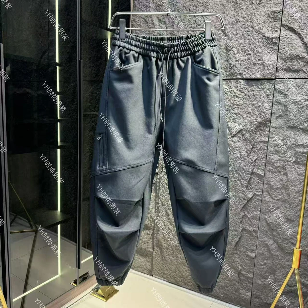 冬季新款高智淡人立体剪裁加绒束脚工装裤时尚休闲百搭宽松长裤