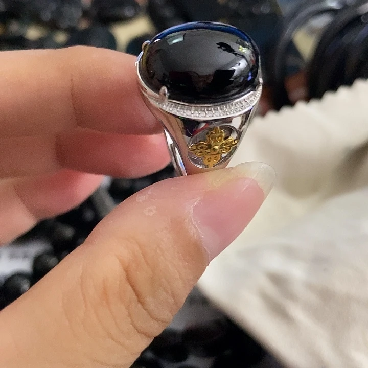 银S925镶嵌戒指翡翠墨翠