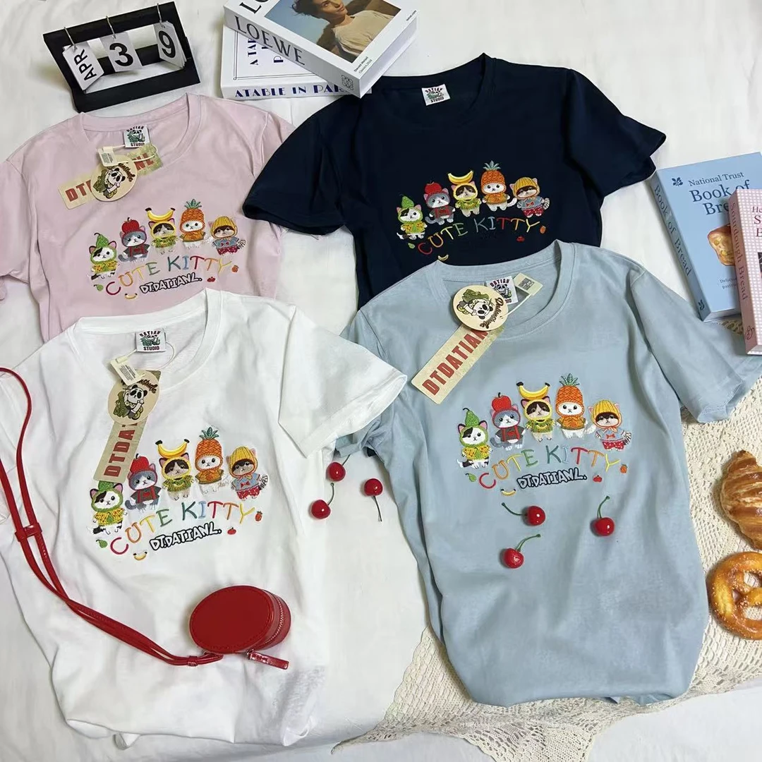 T134#夏季新款水果猫雪花棉短袖