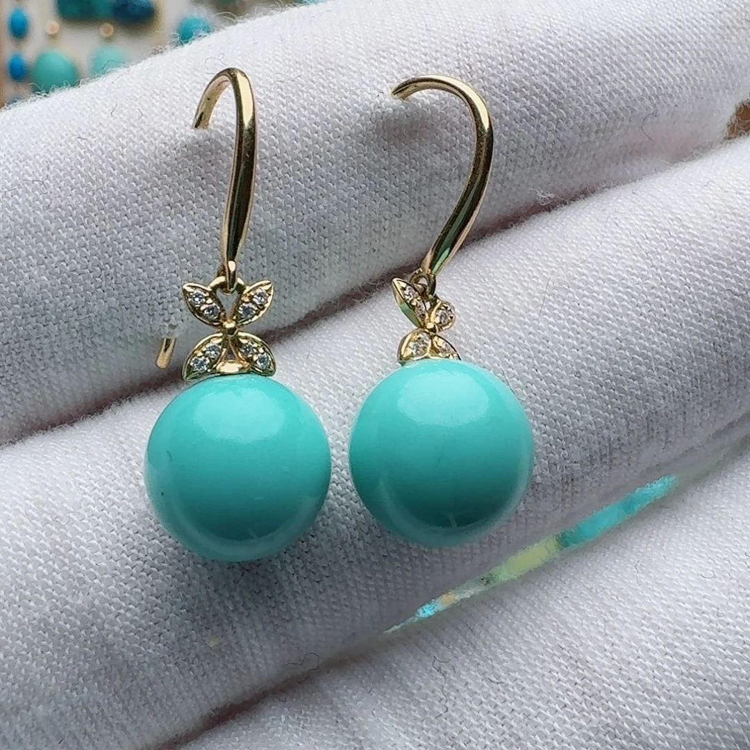 绿松石18K金镶嵌耳坠