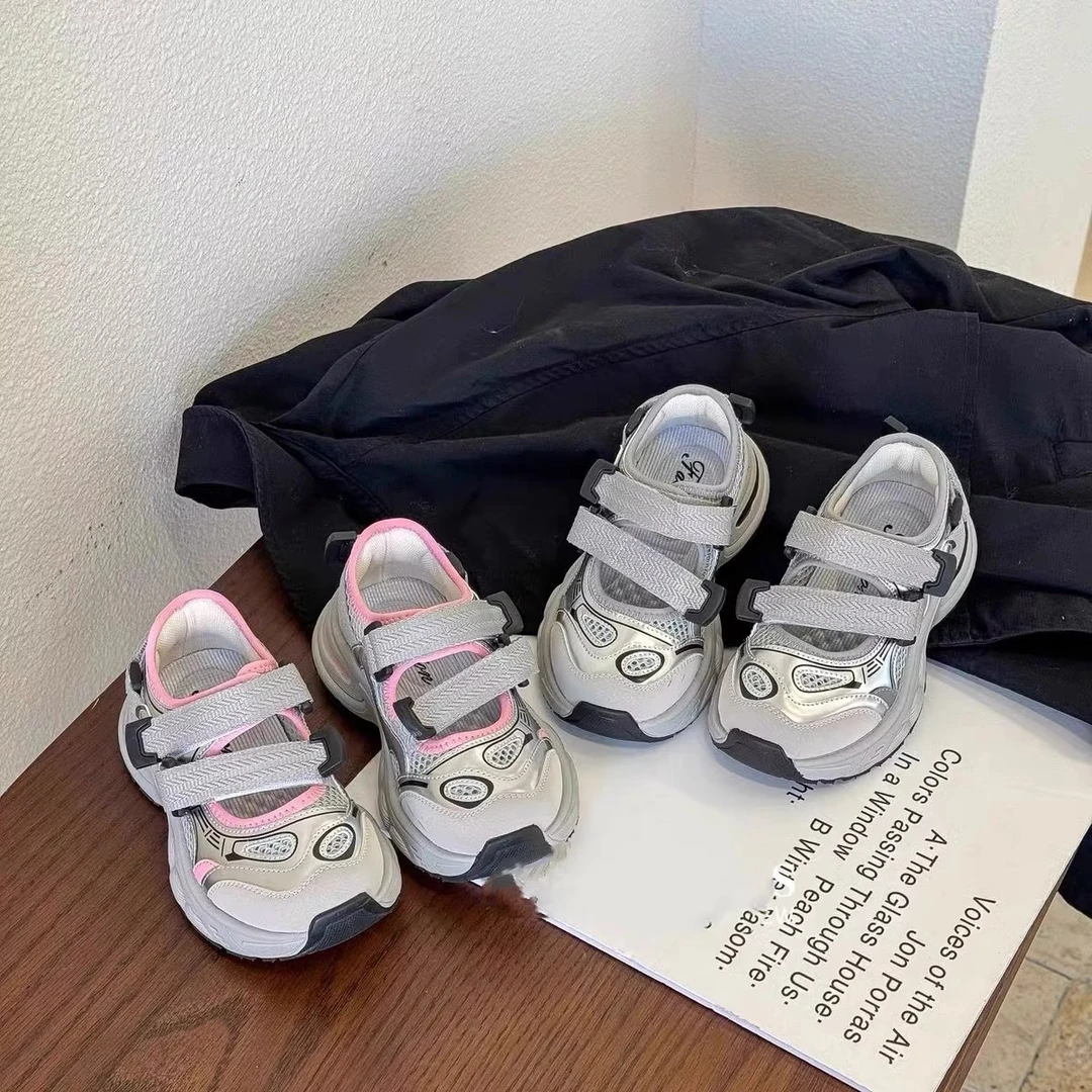 ABC儿童时尚拼色浅口运动鞋25夏季新品女童时尚魔术贴凉鞋跑步鞋