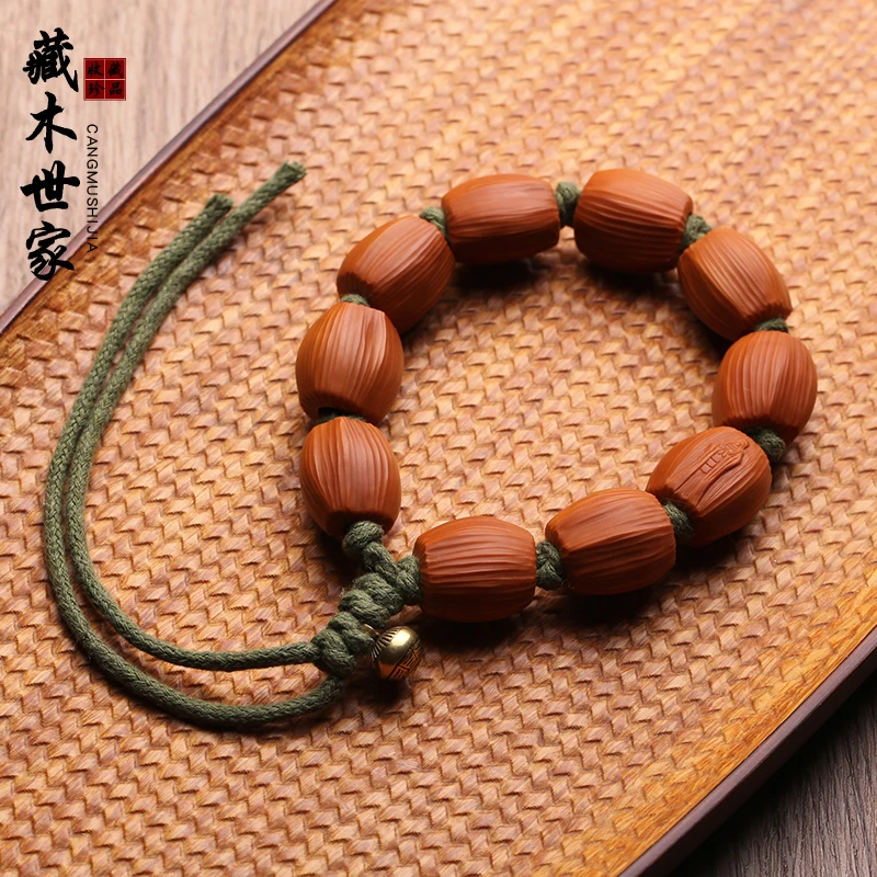 橄榄核观音手串橄榄胡核雕佛珠手链男女文玩素核把玩纯全手工苏工