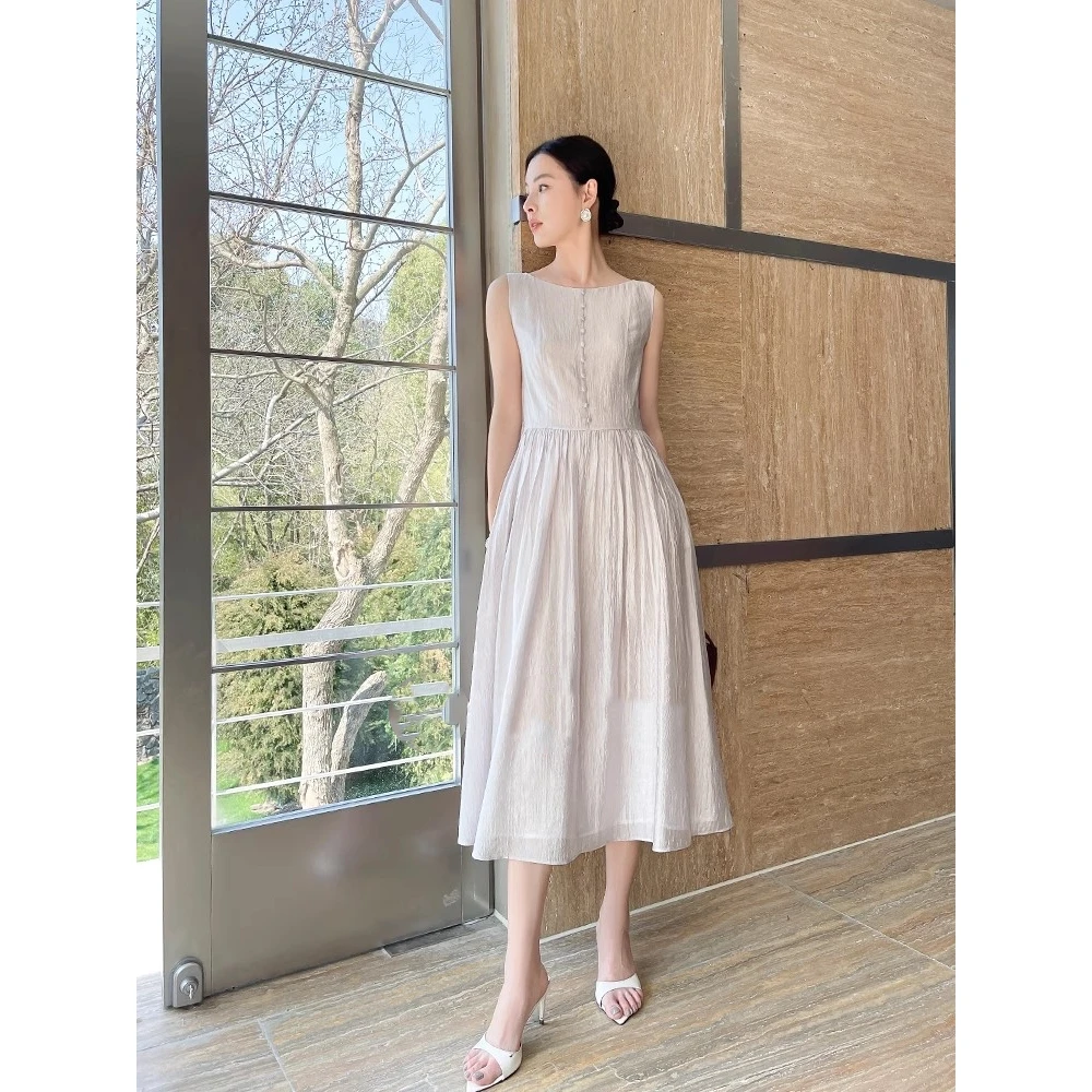 醋酸法式赫本风无袖背心连衣裙女2025新款气质优雅气质夏