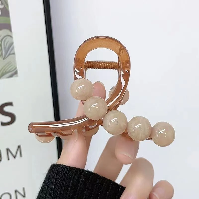 醋酸透棕色抓夹淡粉色圆珠晕染发夹高级感百搭精致鲨鱼夹ins  769