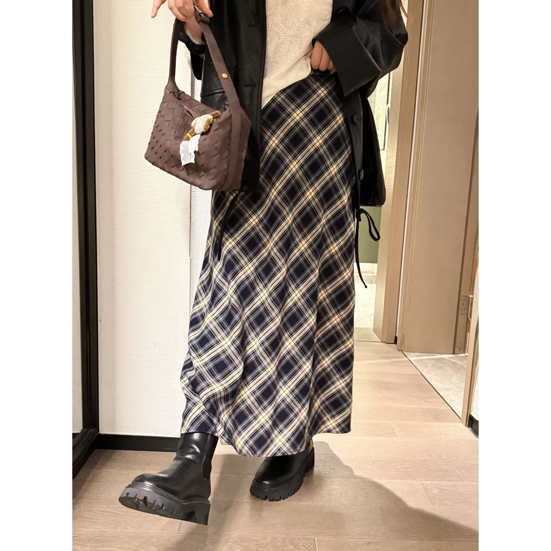 楠序【格子裙】源子微胖女装 2025年秋装新品法式格子半身裙YZ37292