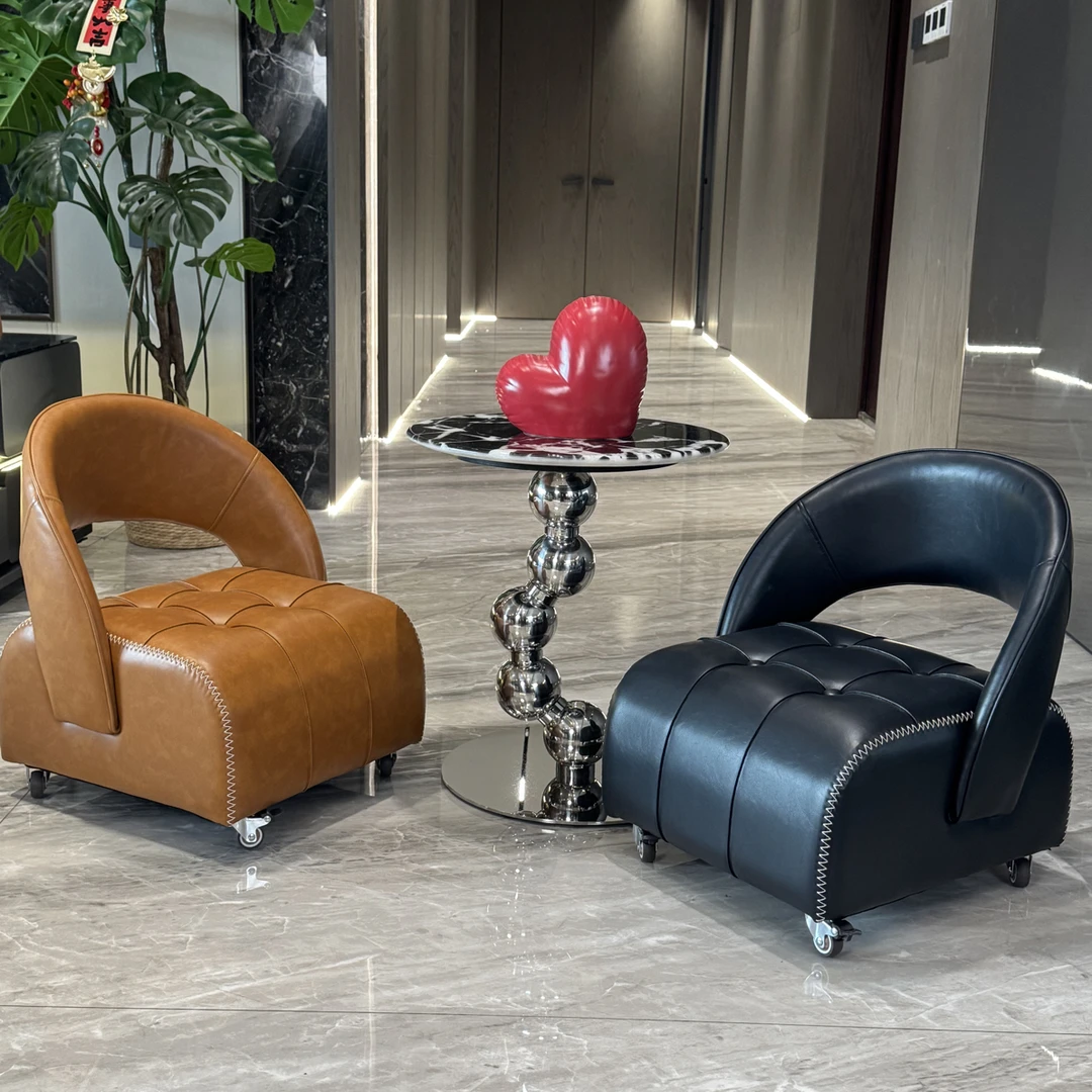 中古风轻奢小凳子家用溜溜凳高级感滑轮椅子移动矮靠背椅矮凳