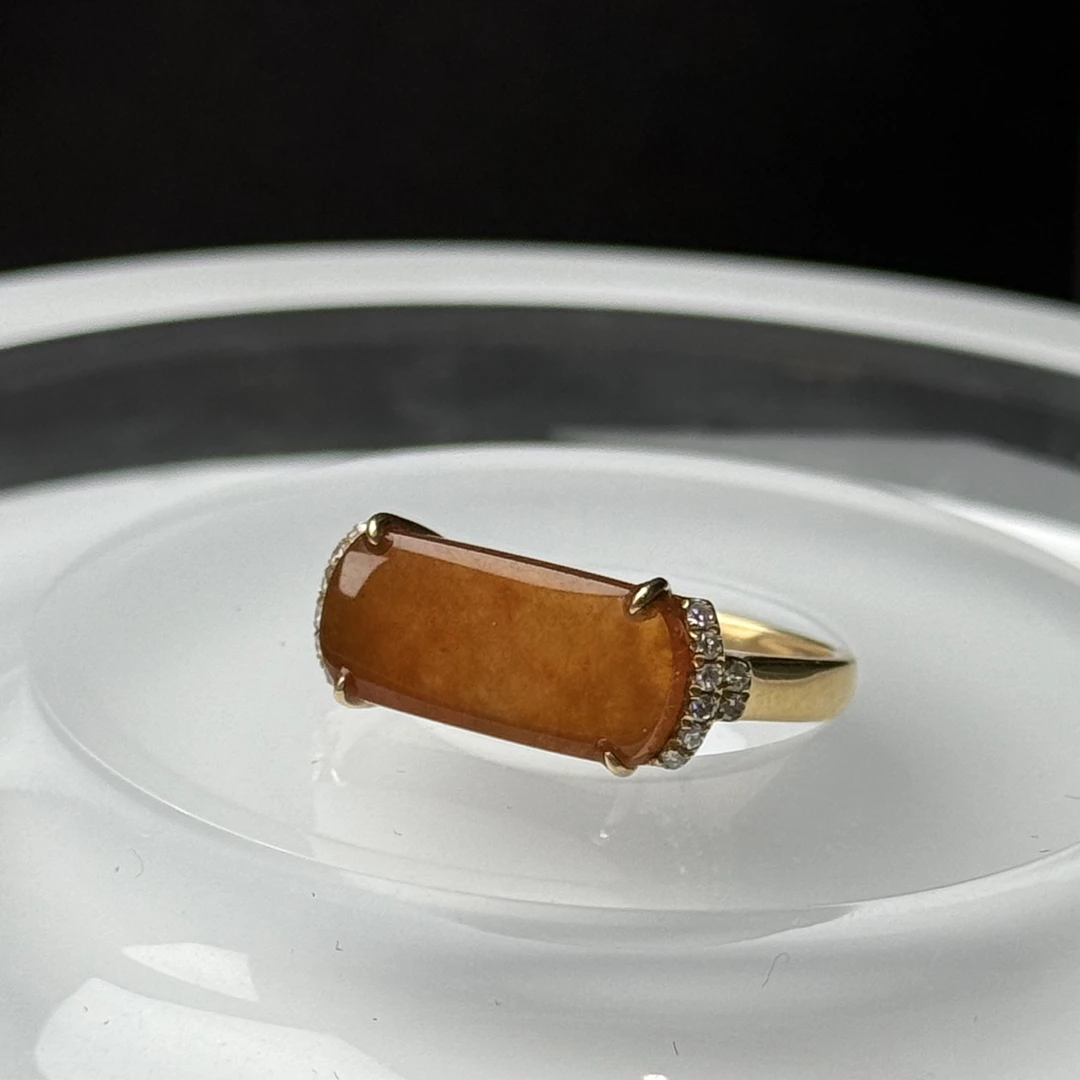 【伟伟鉴定】天然翡翠 老坑细糯冰 红翡 金镶戒指14号/6.8/14