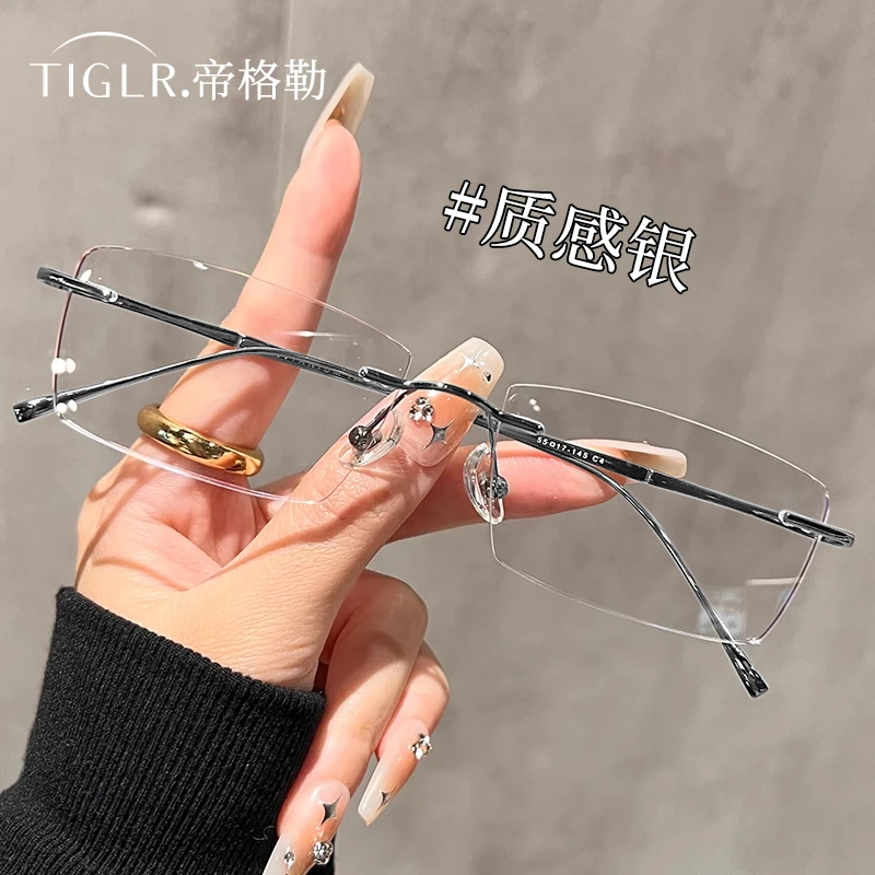 帝格勒无框气质金丝眼镜近视女可配度数防蓝光素颜神器平光眼睛架