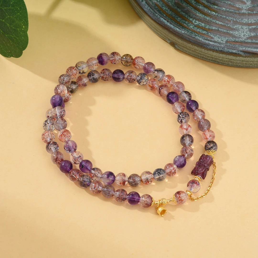 【婉葶珠宝】18K金超七水晶双圈碧玺手串