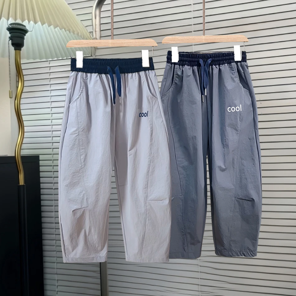 儿童夏季薄款裤子弯刀速干运动冰丝凉感透气防蚊裤中大男女孩潮酷