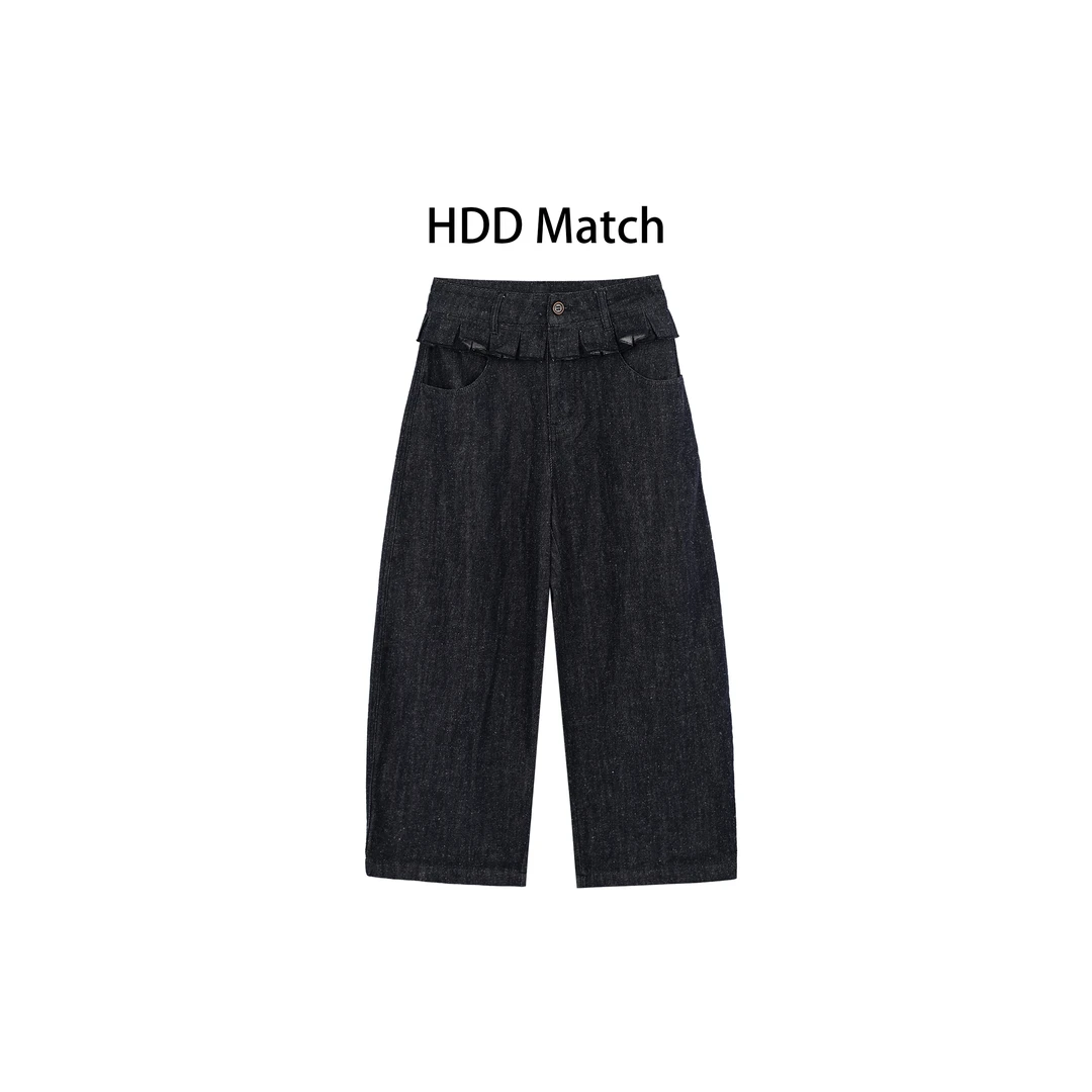 HDD- "花边牛仔" 100%棉 秋季女款定制花边宽松牛仔裤  Y8628