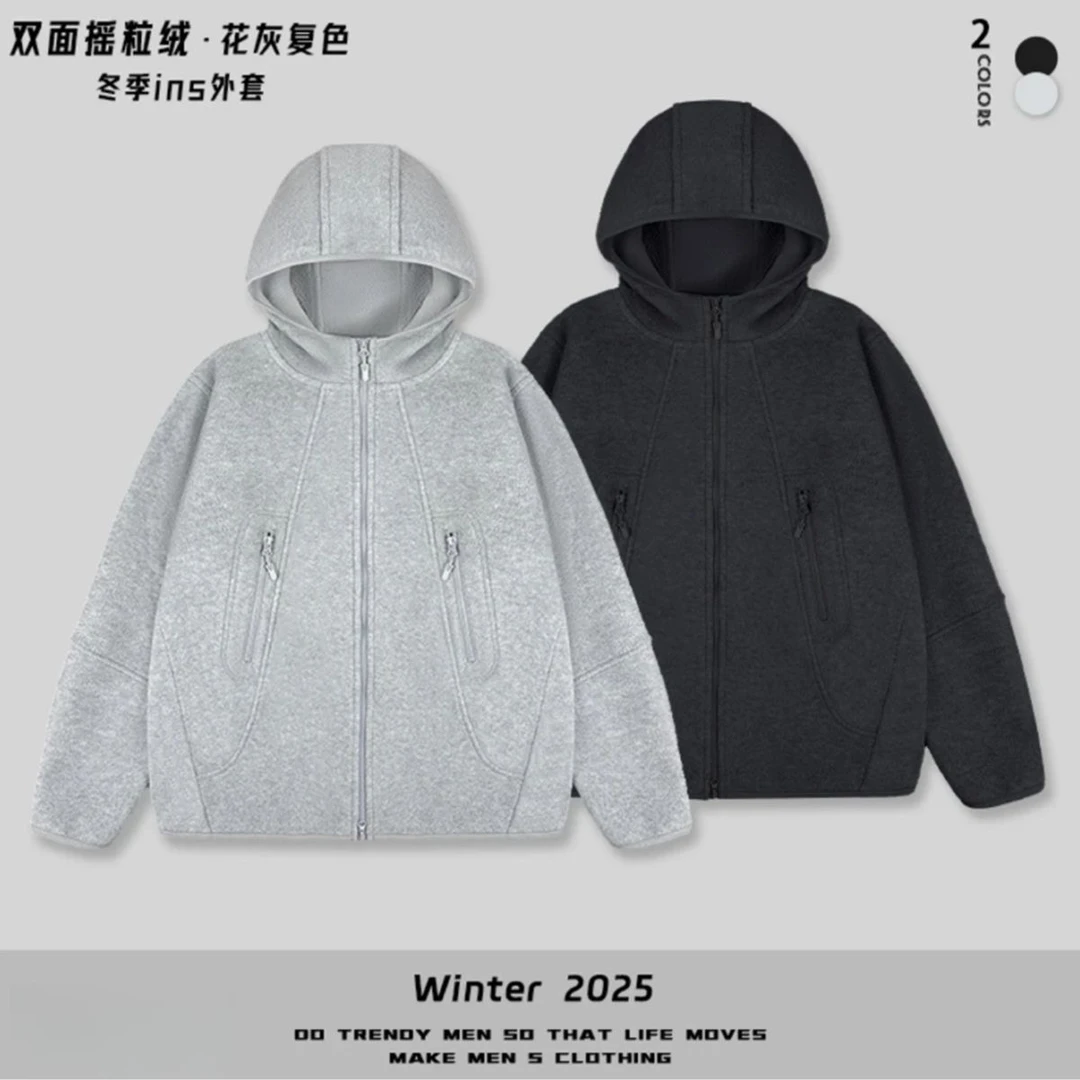 立体裁剪！！休闲加厚连帽肌理色纱摇粒绒外套:N-25088