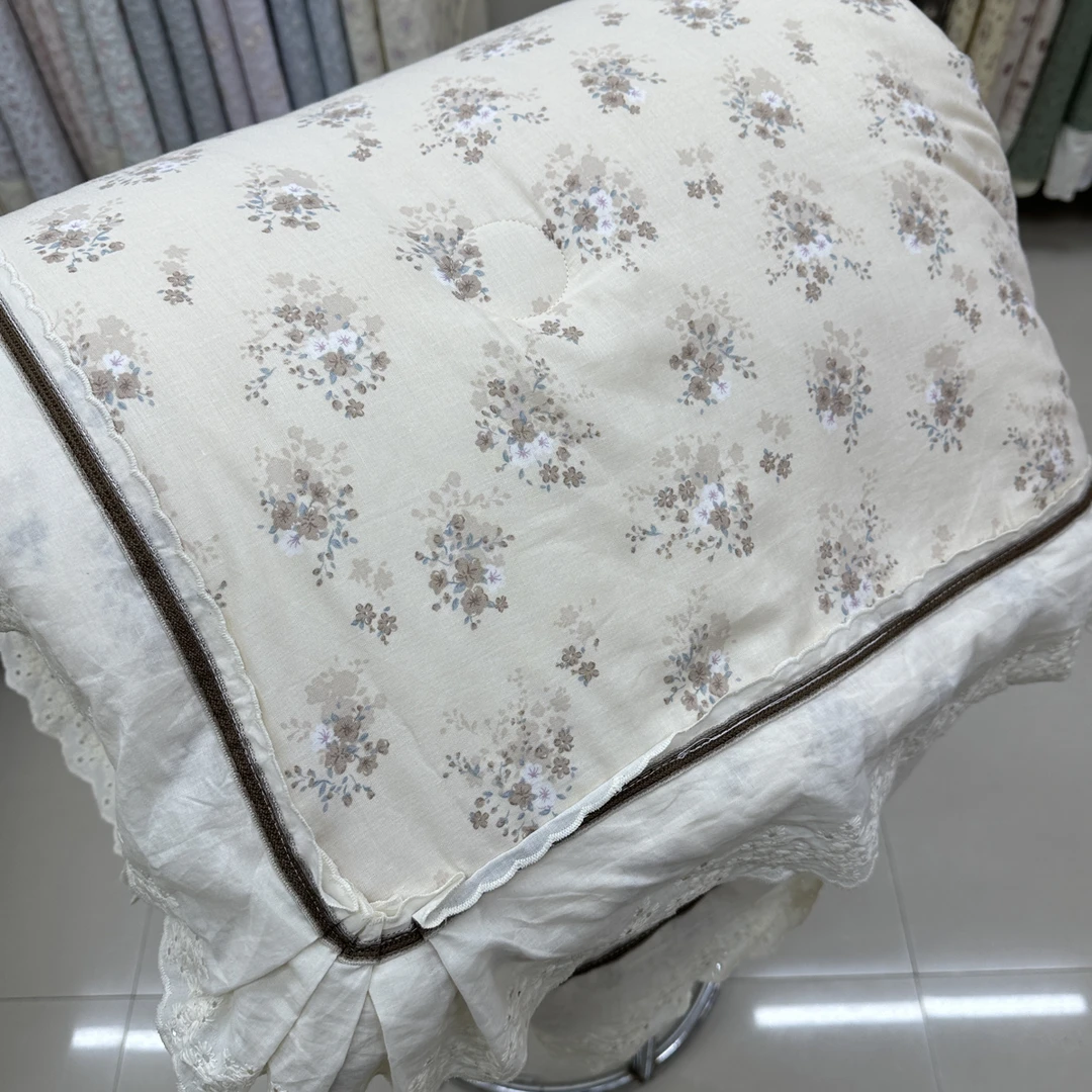 纯棉双层纱安抚豆豆被全棉被子被芯法式大花边春秋被冬被