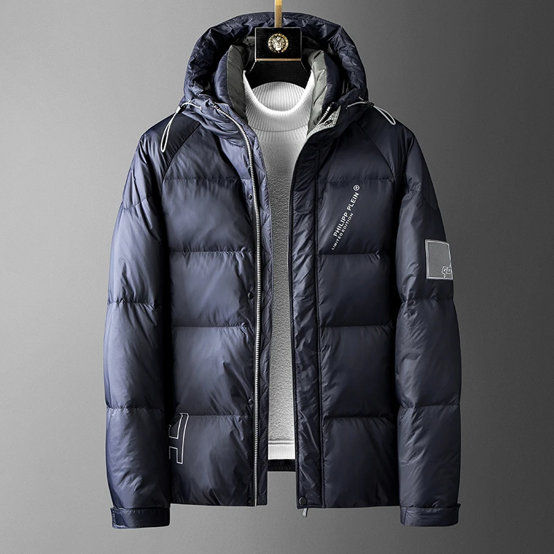 高端冬装轻便大朵鹅绒羽绒服男短款连帽加厚新款男士冬季男装外套