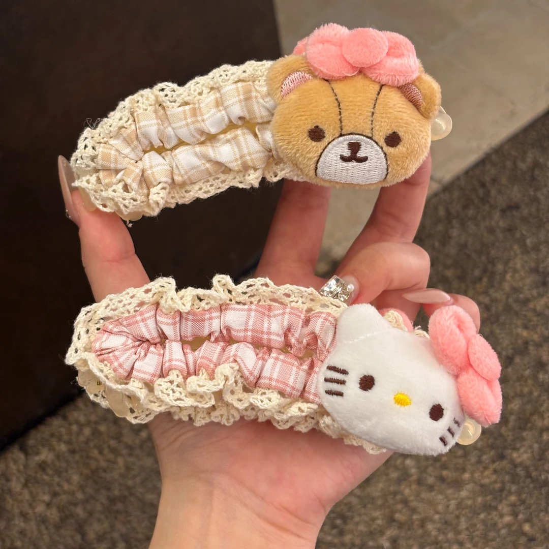 甜美少女慵懒马尾夹竖夹可爱小熊米色格子超萌香蕉夹扭扭夹发饰