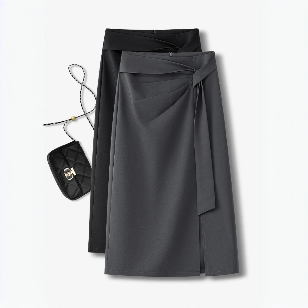 开叉西装直筒显瘦半身裙2025早秋新款流行高腰通勤百搭一步包臀裙