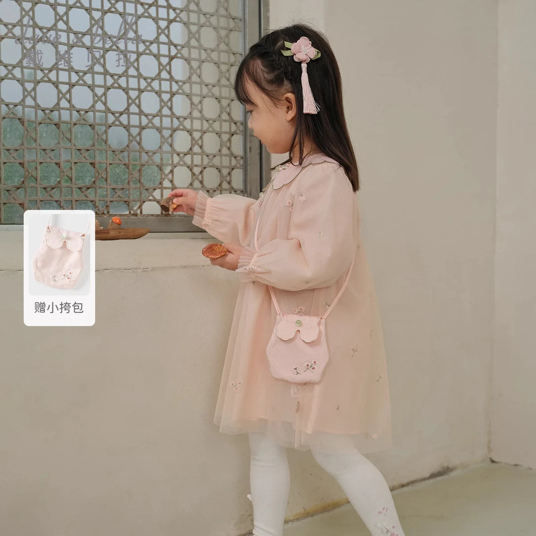 戴维贝拉女宝宝连衣裙春装儿童国风网纱裙童装洋气裙子DB1250547