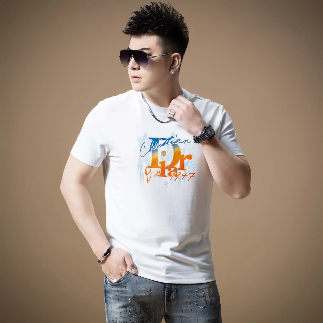 夏季新款时尚潮流休闲美式高级感轻奢风修身男士圆领百搭短袖T恤